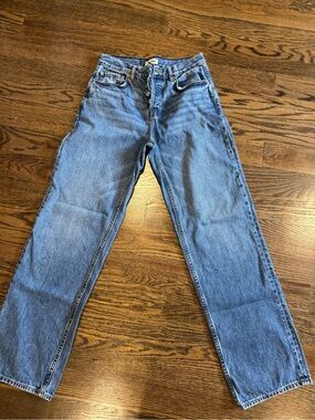 GRLFRND Straight Leg Denim Jeans in Blue Wash